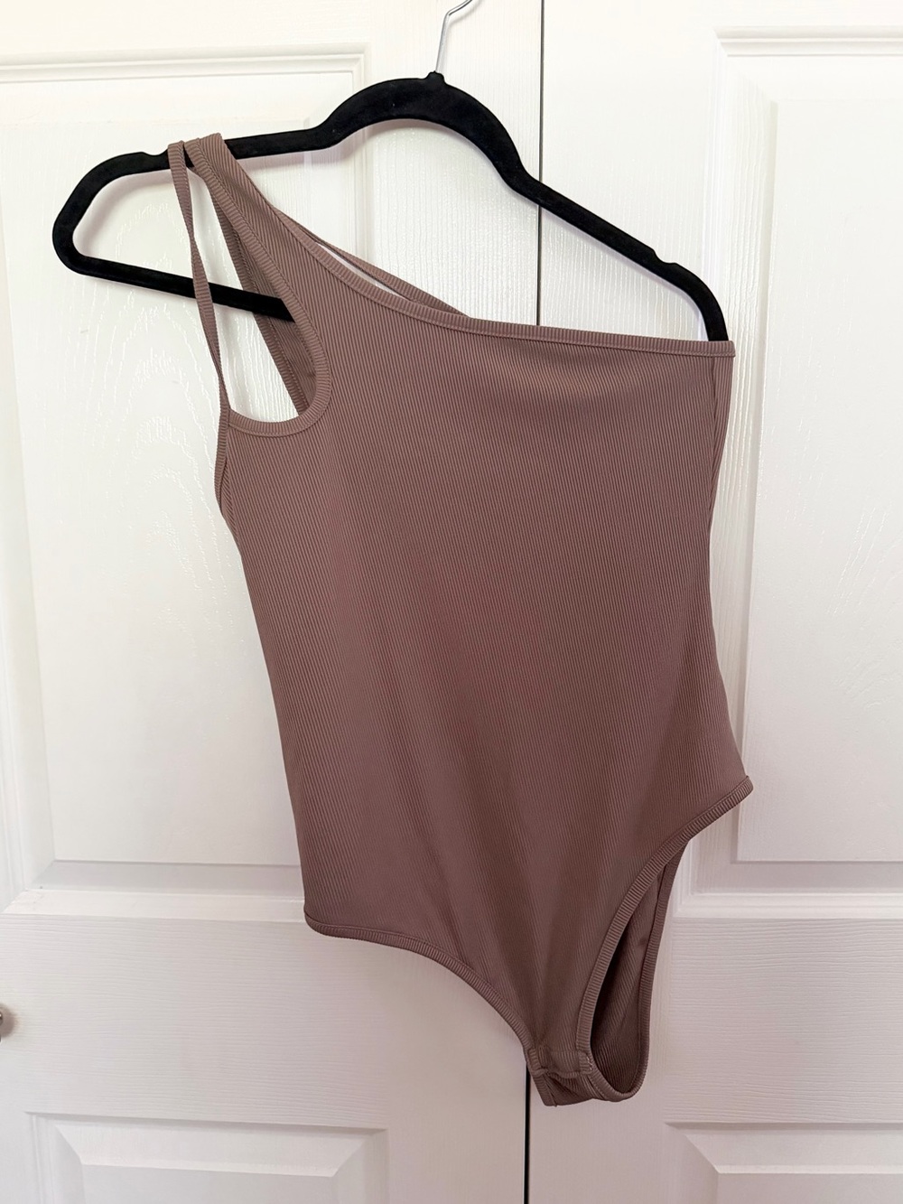 5 for $25! One-Shoulder Ribbed Bodysuit - Taupe